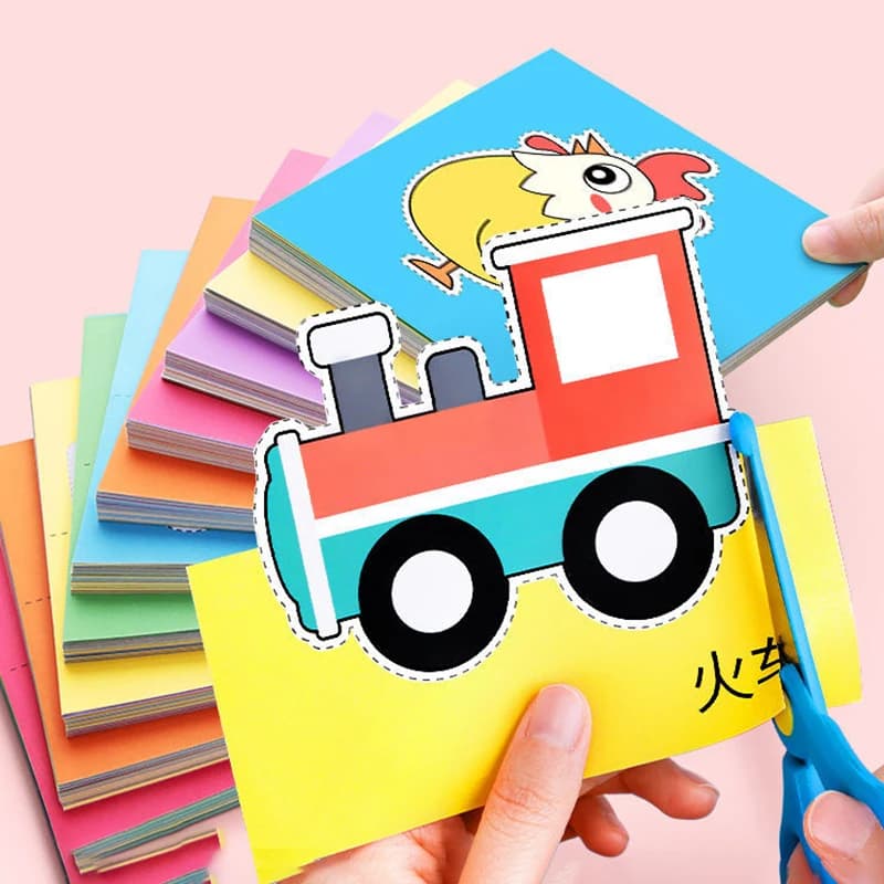 Set da taglio carta divertente da 96 pezzi, taglio carta, arte carta, libro da taglio carta per attività di abilità a forbice, kit artigianale a forbice per bambini, con una coppia di forbici per bambini, giochi creativi, forbici sicure, arte carta, tempo di gioco creativo, forbici