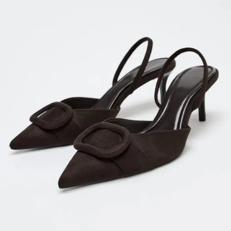 High Heel Sandal Leather Suede Synthetic Coffee Fashion Women's Point Toe Square Buckle Décolleté with Thin Heel Elegant Sandals for Office Shoes for commuters