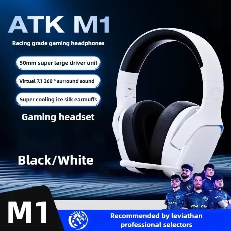 ATK M1 three-way wireless gaming headphones with microphone, virtual surround sound 7.1, 50 mm driver, Ice Silk fabric ear pads, noise reduction for PS5 and PC