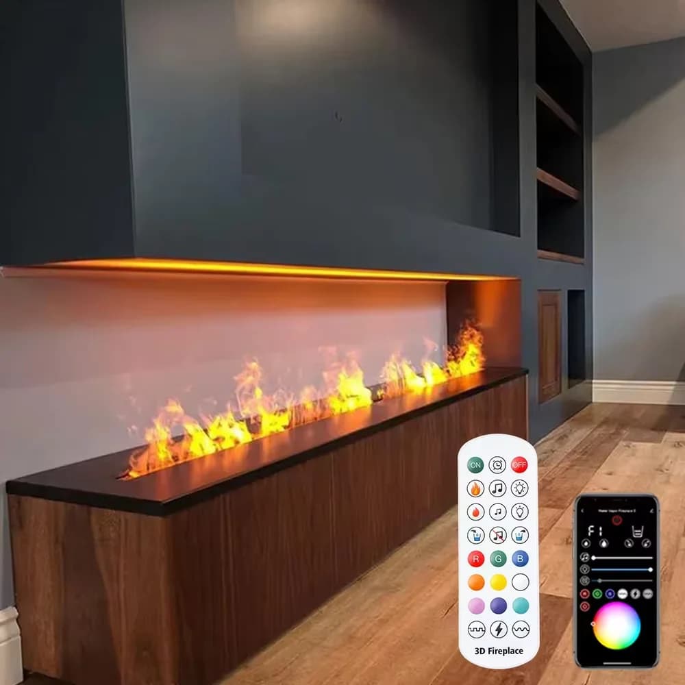 Camino elettrico intelligente con nebulizzazione d'acqua 3D, umidificatore incorporato nel mobile TV, camino decorativo con atomizzazione a fuoco finto per soggiorno, umidificatore per camino domestico multifunzionale,