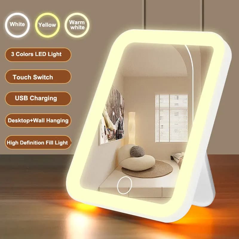 Specchio cosmetico a LED con touch screen Specchio per trucco dimmerabile ricaricabile tramite USB portatile