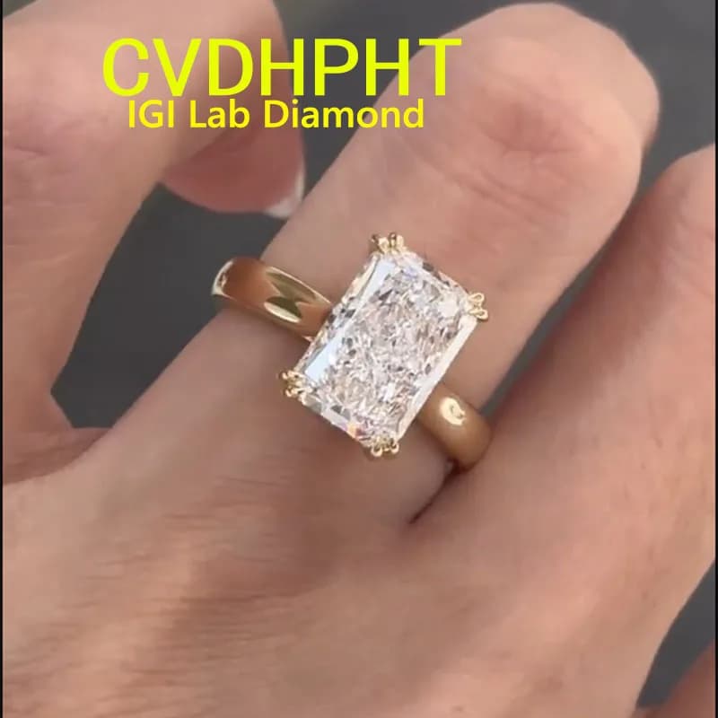 Anello dimaond coltivato da laboratorio in oro giallo massiccio 14 carati da 3 ct IGI Taglio radiante D VS1 Anello nuziale Anello di fidanzamento Vendita in fabbrica