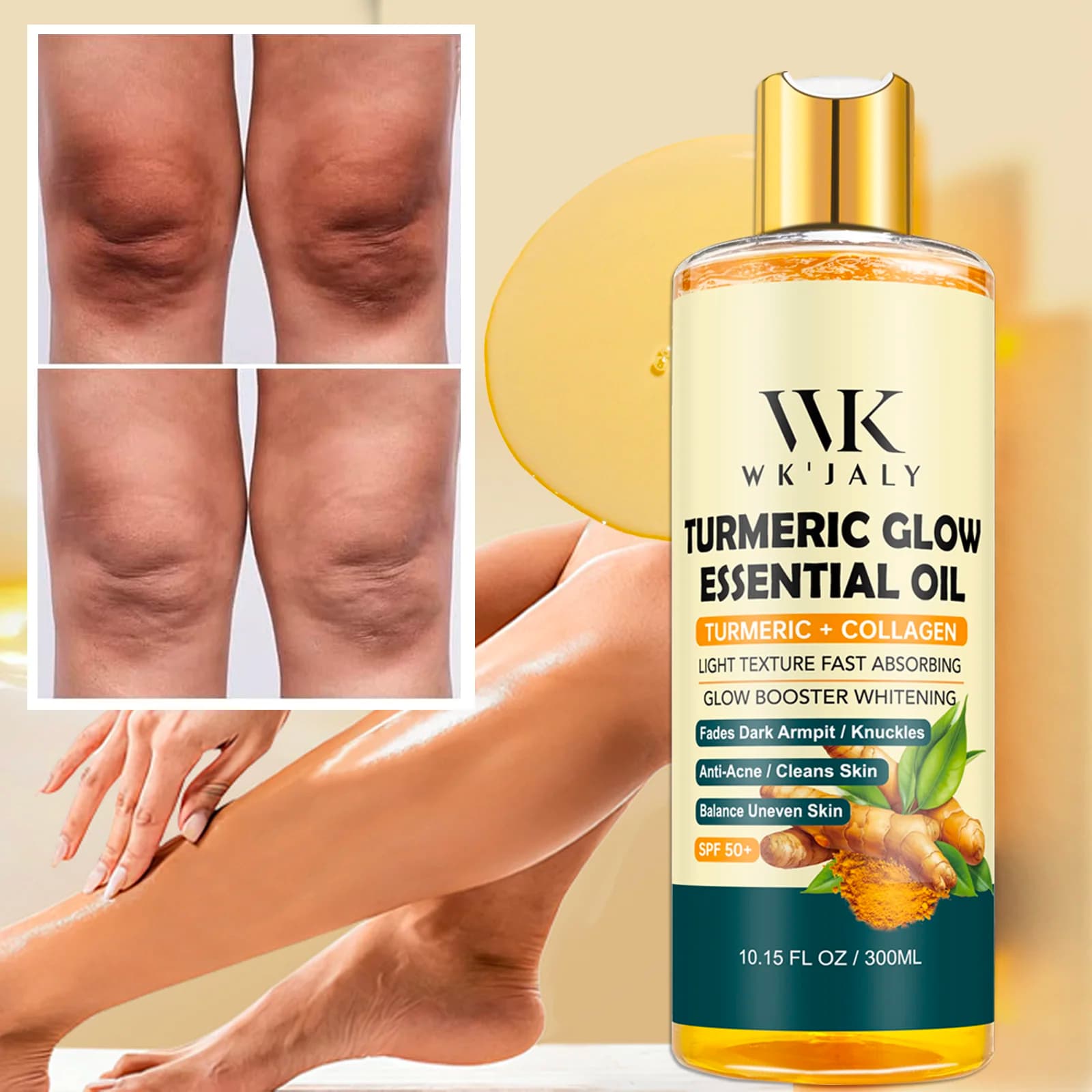 WK JALY Curcuma Glow Essential Oil For Body, Hydrating, Whitening, Defading Dark Asks, Walnuts, Anti-Acne, Balance Leather Uneven