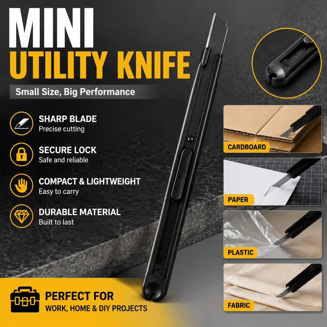 9mm Aluminum Utility Knife Black Blade Retractable Box Cutter for Vinyl Paper Leather Craft Cutting