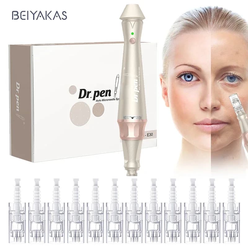 Dr.pen E30 con 12 Cartucce, Kit per la Cura della Pelle Wireless con Ago da 0,25mm, Macchina per il Ringiovanimento della Pelle