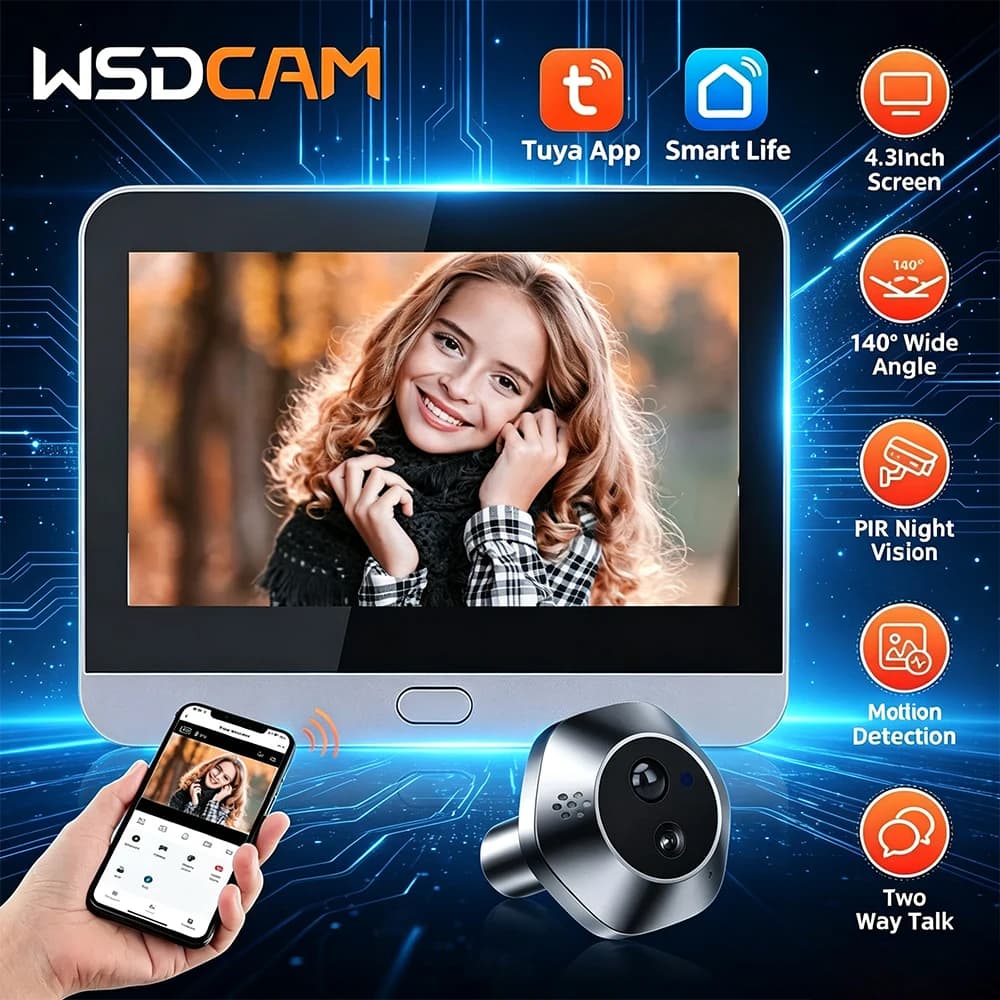 Wifi Smart Video Spioncino Mini telecamera Conversazione bidirezionale Audio Campanello Tuya PIR Rilevazione movimento APP Visualizzazione remota