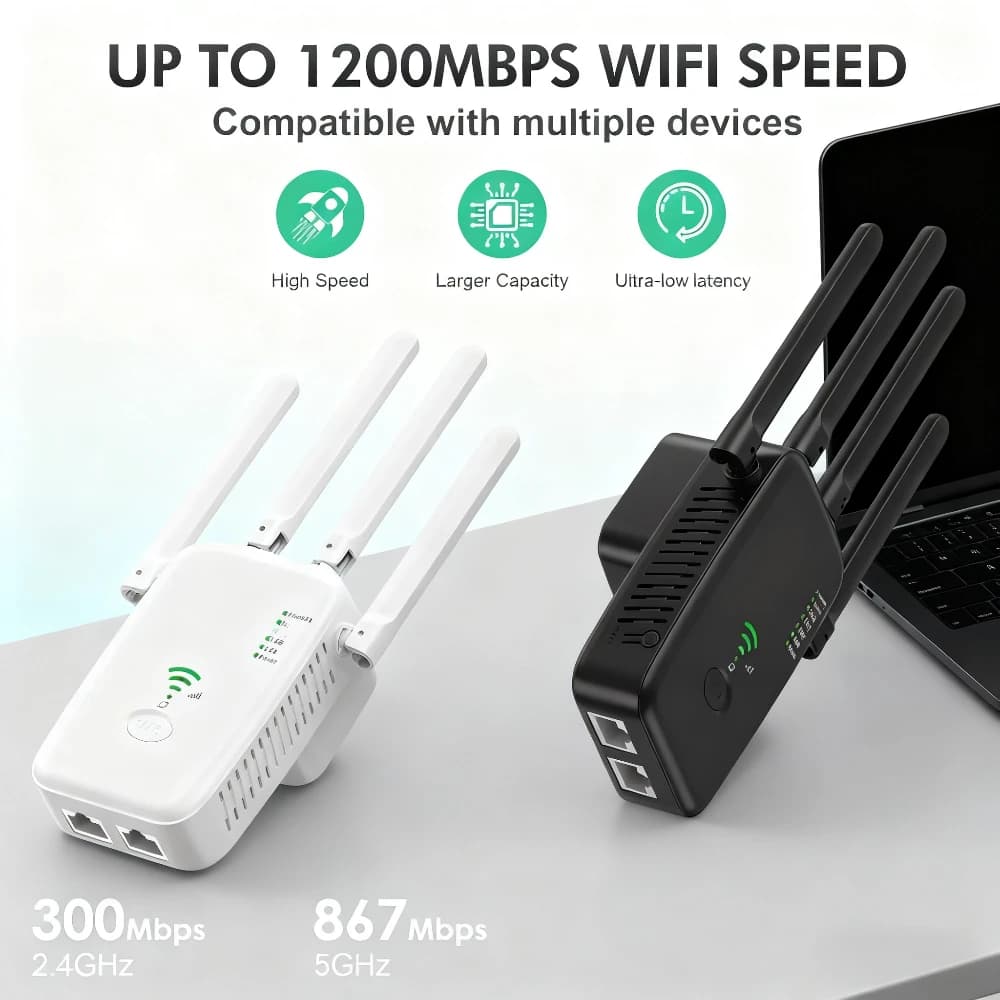Nuovo amplificatore di segnale WiFi 2.4G 5G Router wireless 1200Mbps Ripetitore WiFi, ripetitore WiFi, router esteso per uso domestico in ufficio