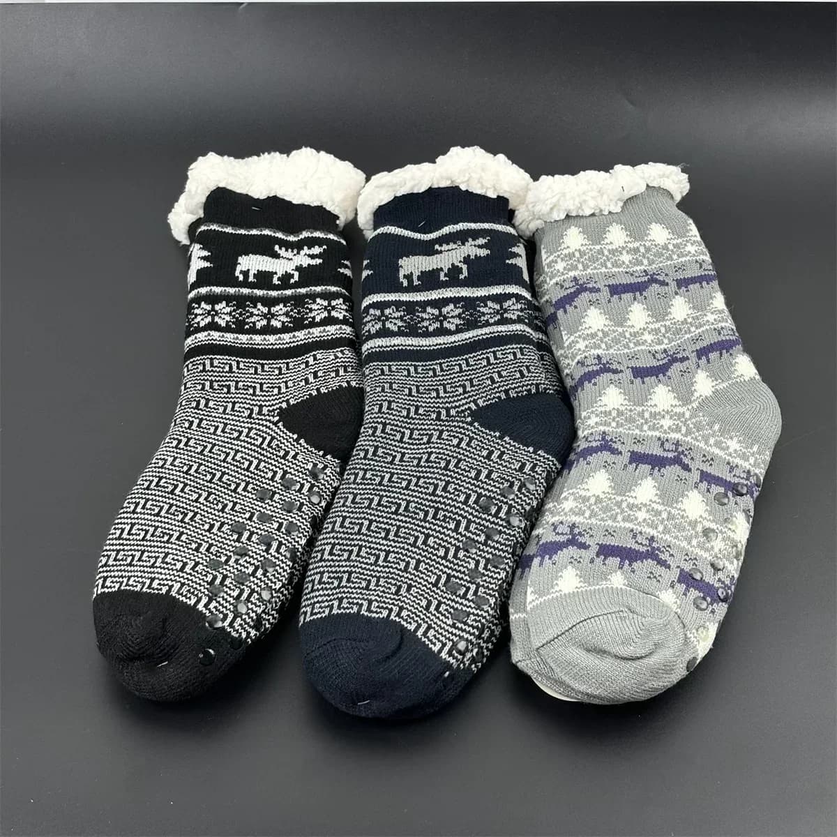 Warm Sock Christmas Home Soft Slippers Men's Sock Winter Contton Thick Plush Soft Non-slip Waist Floor Grip Funny Snowflake Men's Snowflake
