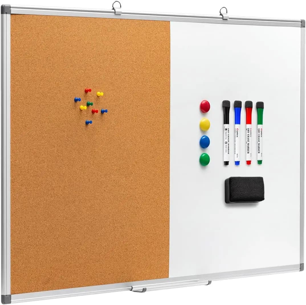 Grande combinazione magnetica cancellabile a secco e lavagna in sughero, 36x24 pollici con pennarelli, magneti, gomma, perni