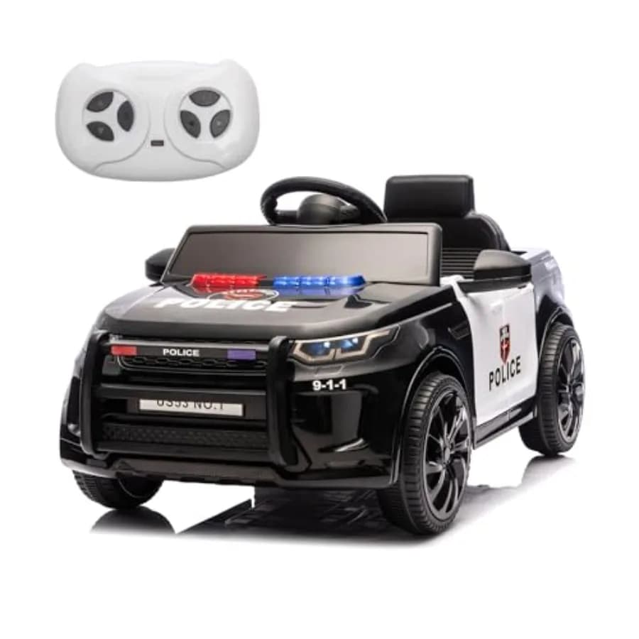 Auto Elettrica della Polizia Telecomandata 12V con Musica, Fari, Altoparlante, USB, Bluetooth, Rossa e Blu, Veicolo Elettrico per Ragazzi G