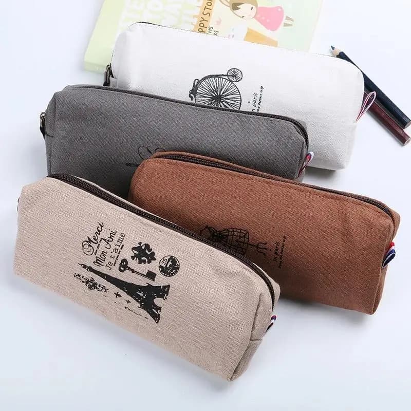Astuccio Vintage in Lino con Elegante Motivo Parigino, Organizzatore Portatile per Cancelleria, Leggero Portapenne per Scuola, Studio e Ufficio