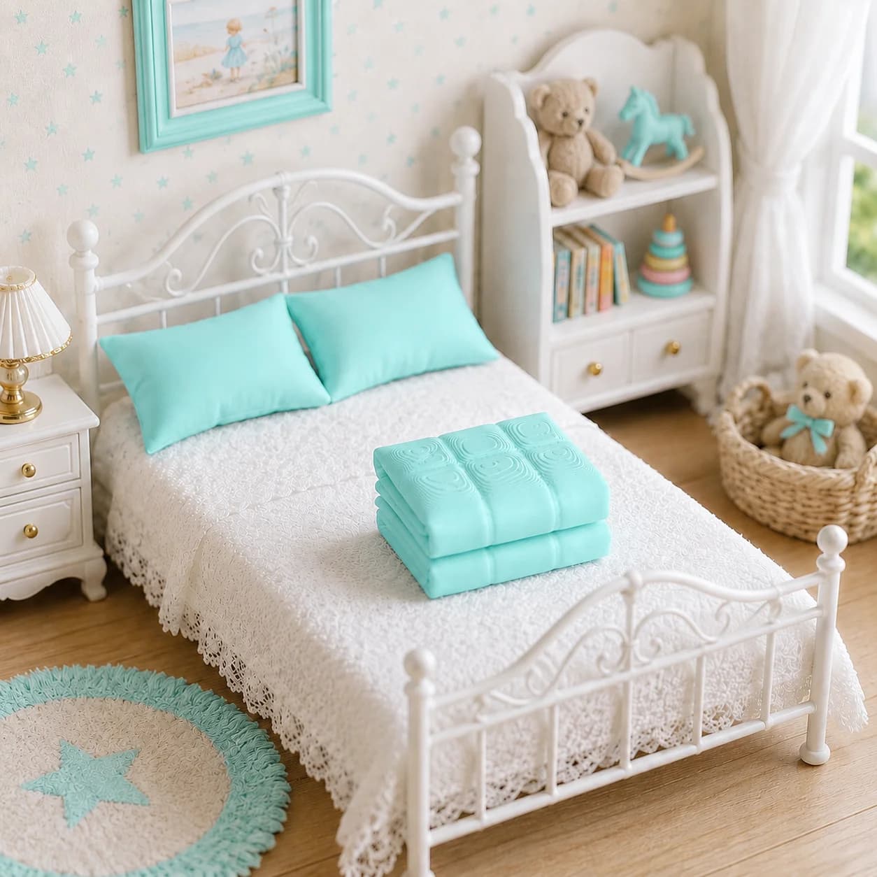 3pcs/ 1set Miniature quilt pillow set, doll house bedroom bedding accessories, filming props and ornaments