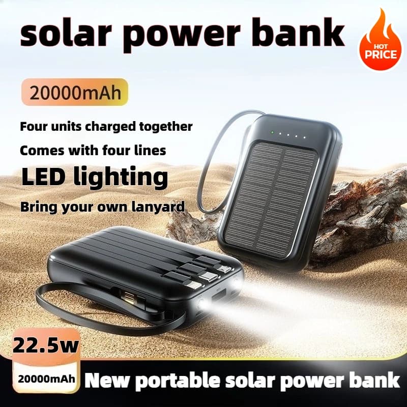 50000 mAh Solar Battery Charging Super Fast Portable Compact Portable Battery Integrated 4 High Capacity Cables With LED Light