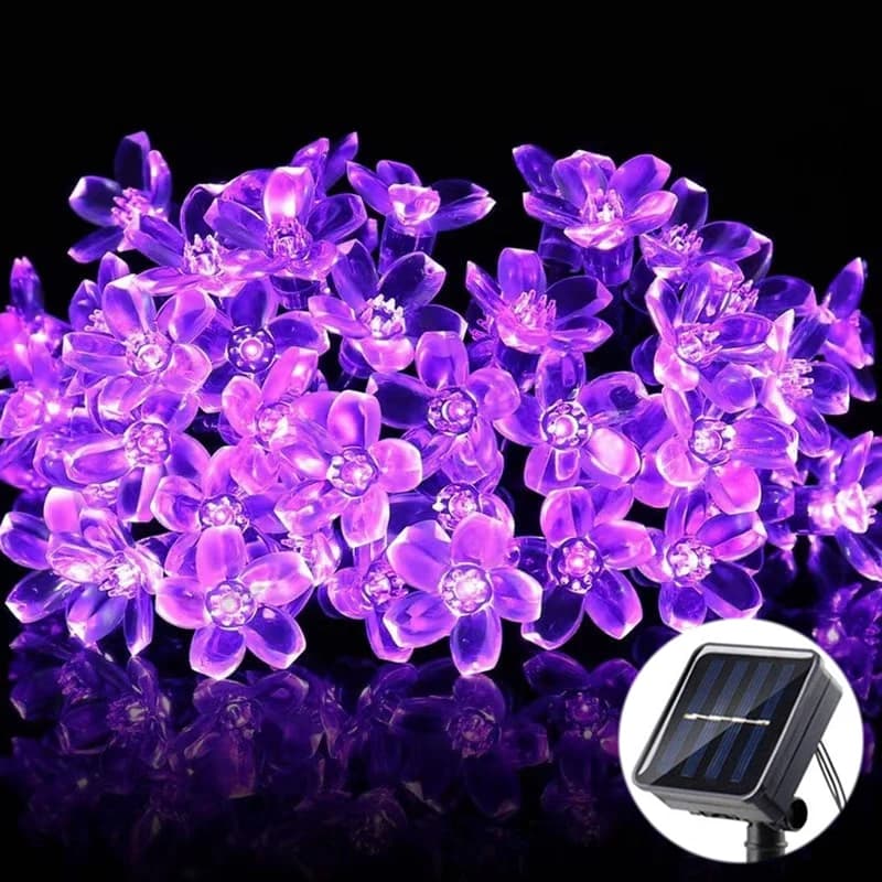 Solar Cherry Blossoms LED String Lights Outdoor Sakura Peach Flower Night Lamp Parterre Street Wedding Party Tree Garden Decor