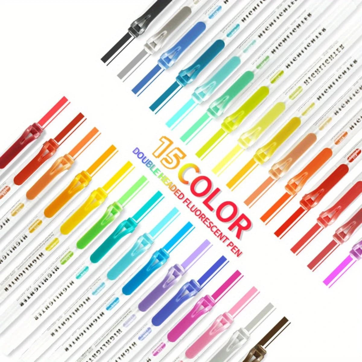 Set di evidenziatori pastello a 15 colori, evidenziatori a doppia estremità con punte larghe e fini, colori caldi assortiti, per forniture per ufficio scolastico