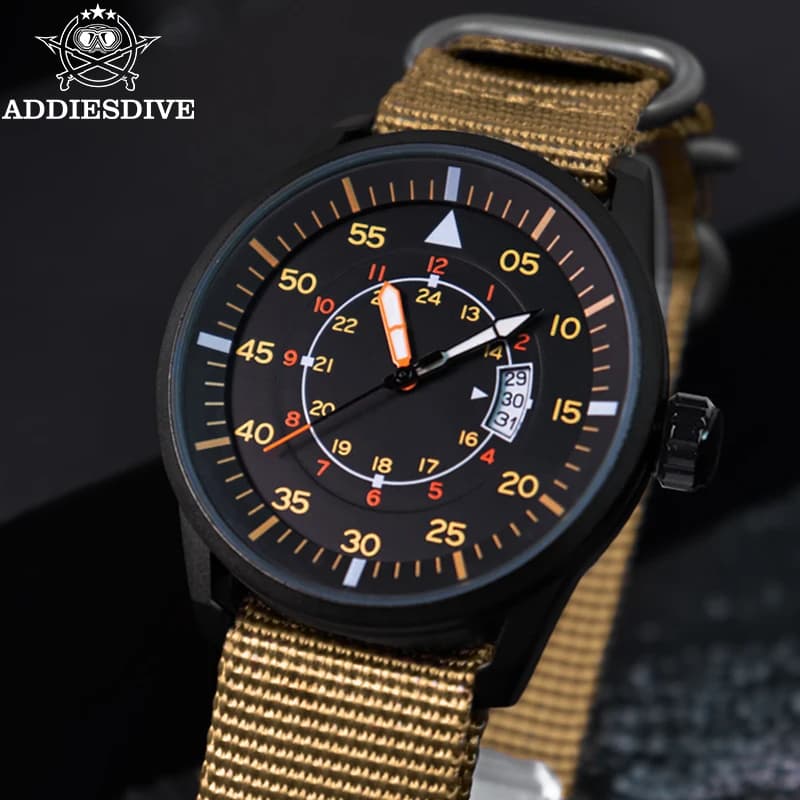 ADDIESDIVE Men's Quartz Watches Fashion 44mm Round Dial Great Sport 50M Wrist Watch with Waterproof Nylon Strap JD1508 Men's Watch