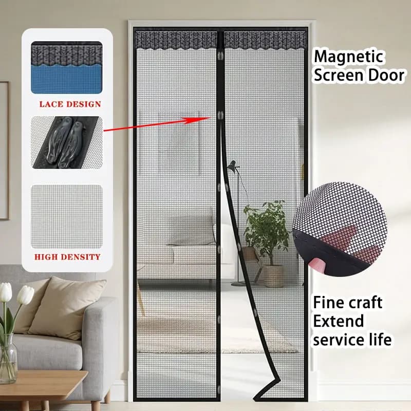 Tenda magnetica per porta a prova di zanzara in pizzo nero - Rete morbida di facile installazione per interni ed esterni, soggiorno, camera da letto, cucina, patio