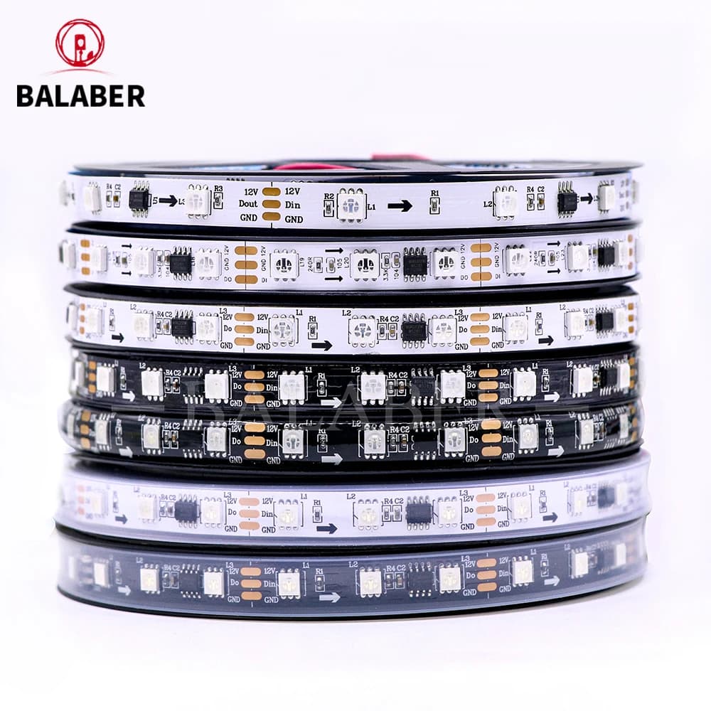 Striscia LED RGB a colori magici WS2811 SMD5050, DC12V. Indirizzabili, 30/48/60/84/96 LED. Esterno: 1 IC di controllo controlla 3 luci LED