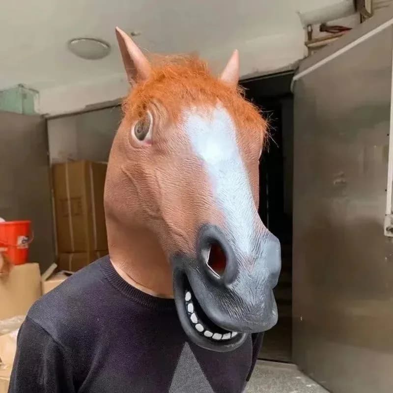 CyHorse Head Mask Monkey Asino Penguin Funny Full Face latex Mascara Animal New Halloween Rave Cosplay Woman Adult Coating
