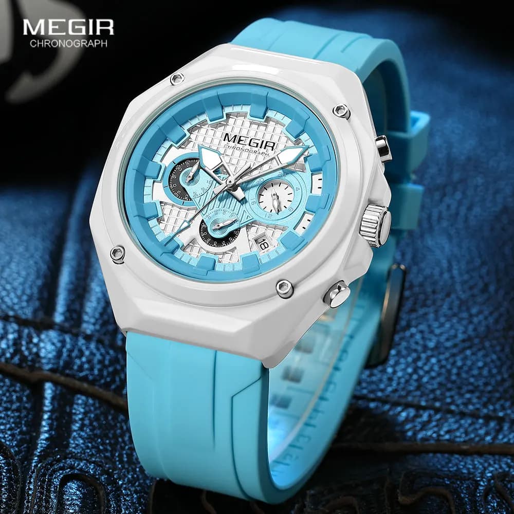 MEGIR New unisex quartz sports watches with silicone strap Luminous hands Waterproof multifunctional wristwatch for women
