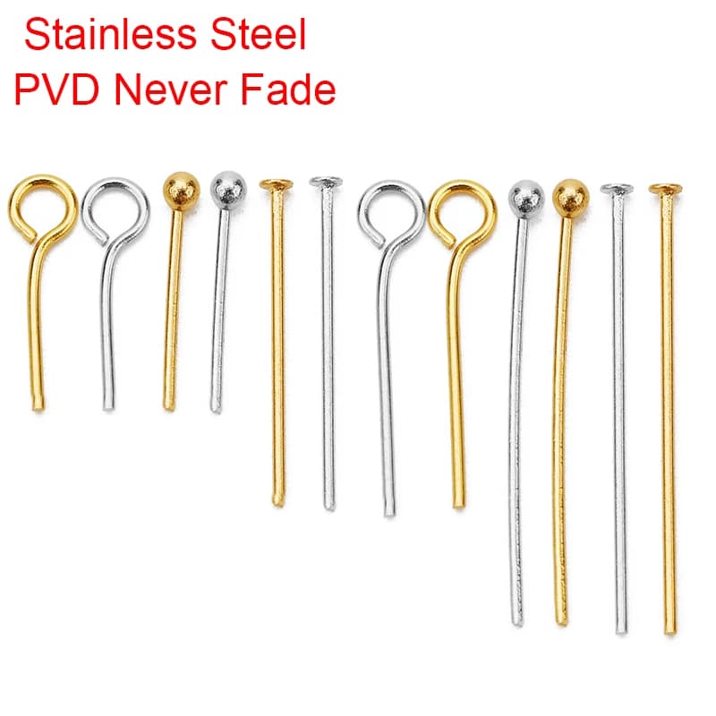 30 100 pcs Stainless Steel Headpins Flat Head Needles Bulk PVD Never Fade 20 30 40mm Circular Eye Head Pins For Jewelry Making