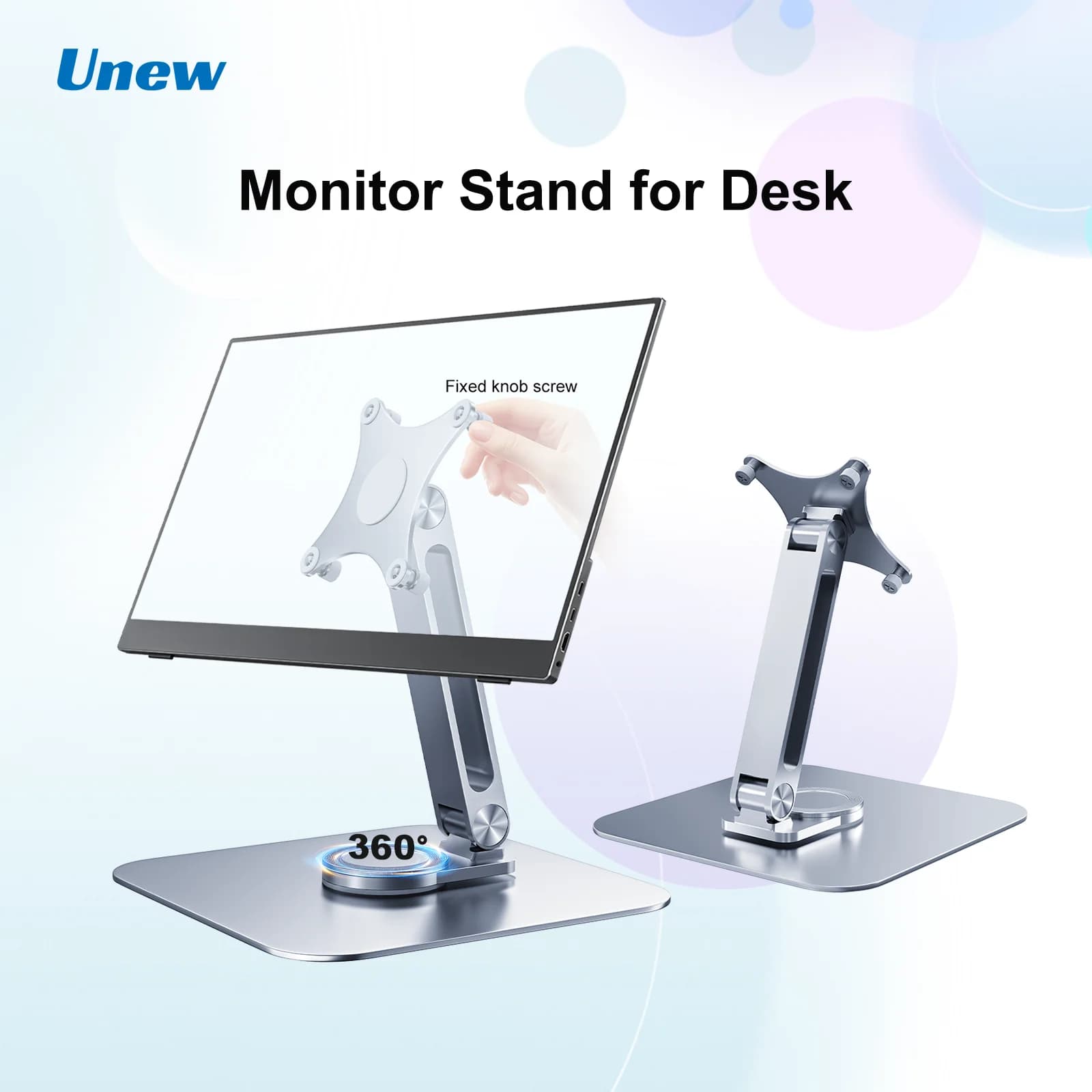 Supporto per monitor portatile in lega di alluminio da tavolo 360 ° rotazione, VESA 75x75 adatto per viti M4 capacità di carico 5KG ultra stabile