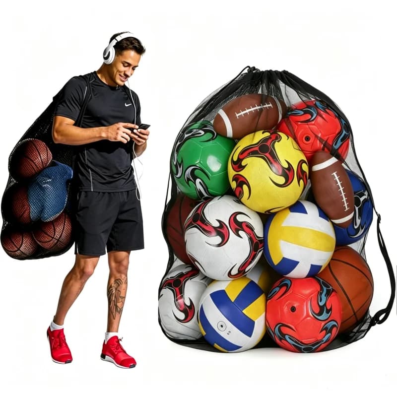 Borsa portaoggetti per pallacanestro di grande capacità, zaino portatile con coulisse per pallavolo e calcio, borsa a tracolla, borsa a rete per sport, giocattoli e vestiti