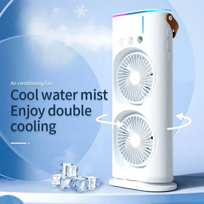 Condizionatore d'Aria Portatile con Umidificatore Integrato, Modalità Ventilatore, Ventilatore da Tavolo con Atomizzazione Ultrasonica, Luci RGB, Elettrico