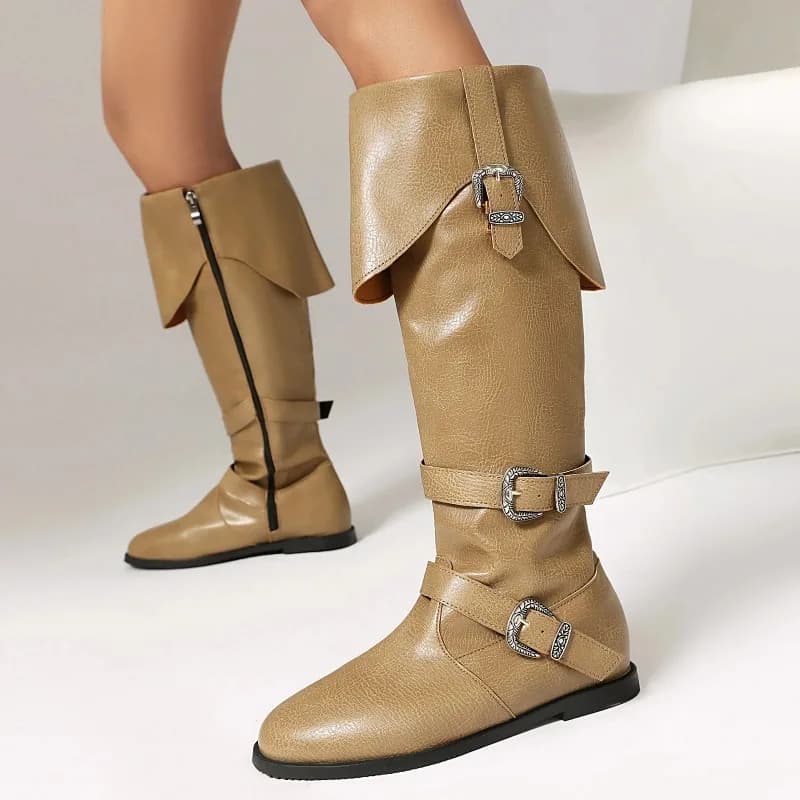 Women's High Knee Boots Caribbean Pirate Knee Boots Halloween Costume Low Shoes Soft Medieval Cosplay Skin Renaissance