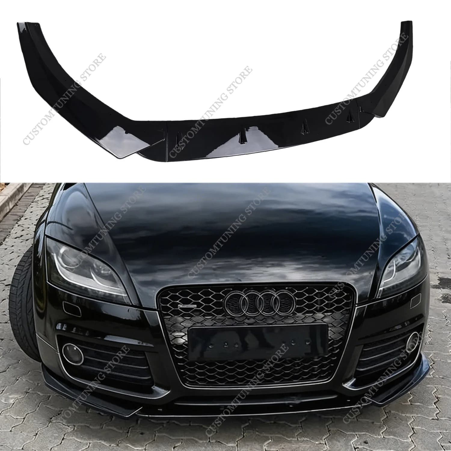 Spoiler Anteriore Nero Lucido in ABS, Diffusore per Paraurti, Kit di Tuning per Audi TT 8J Non S-line 2010-2024 Facelift