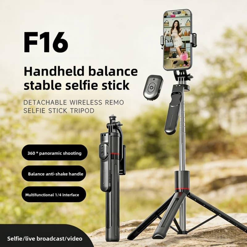 Treppiede Portatile F16 per Selfie con Stabilizzatore Bluetooth Wireless per Registrazione Video Live e Vlog, Supporto Anti-Vibrazione per Telefono e Fotocamera