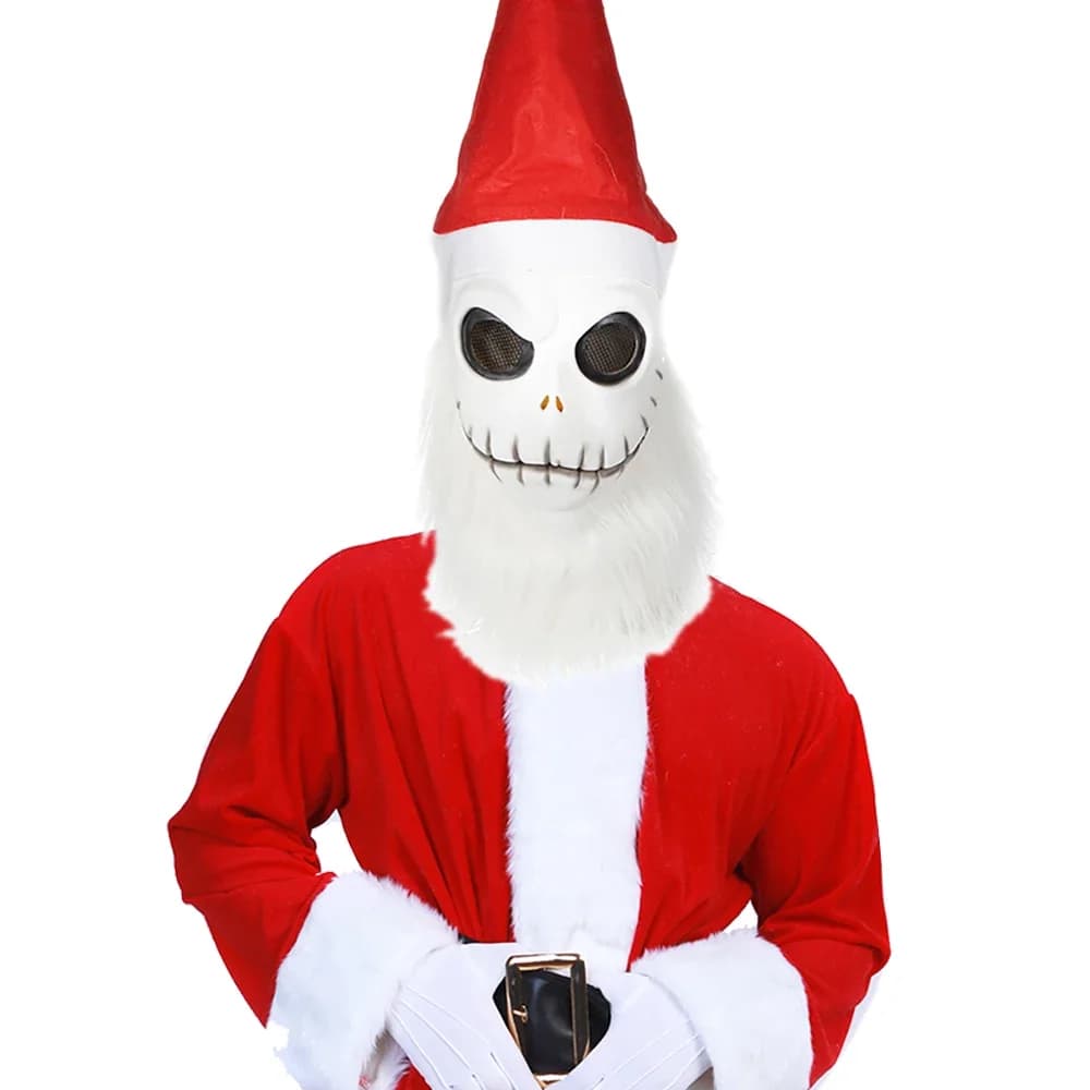 Eraspooky Nightmare Before Christmas Jack Skellington Cosplay Costume Santa Claus Mask Latex Hat with skull New Year's Day Fantasia