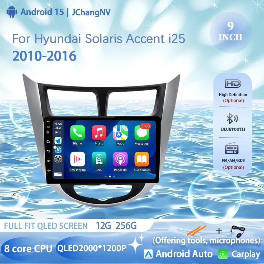 Per Hyundai Solaris Accent i25 2010-2016 Android 15 Auto Stereo Radio Multimedia Video Player di Navigazione GPS Carplay no 2Din
