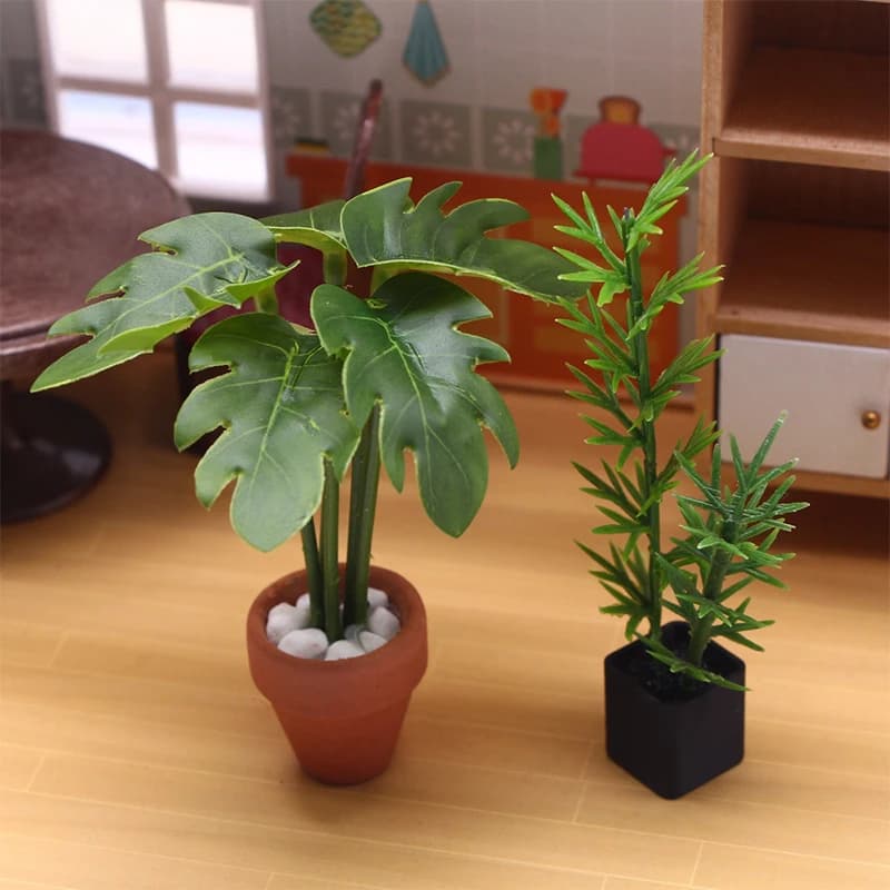 Doll House Living Room Decoration Micro Landscape Garden Scene Ornament 1/12 Doll House Simulation Green Plant Pot Model