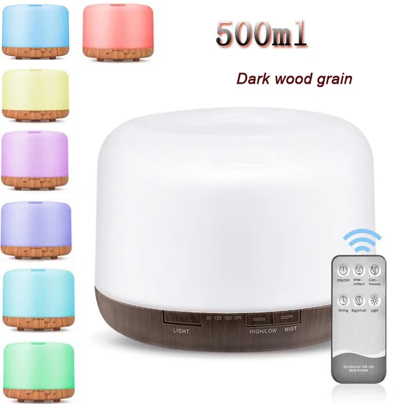 Diffusore di Aromi, Diffusore di Oli Essenziali da 500ml con Luce a 7 Colori, Modalità Nebbia Regolabile con Timer