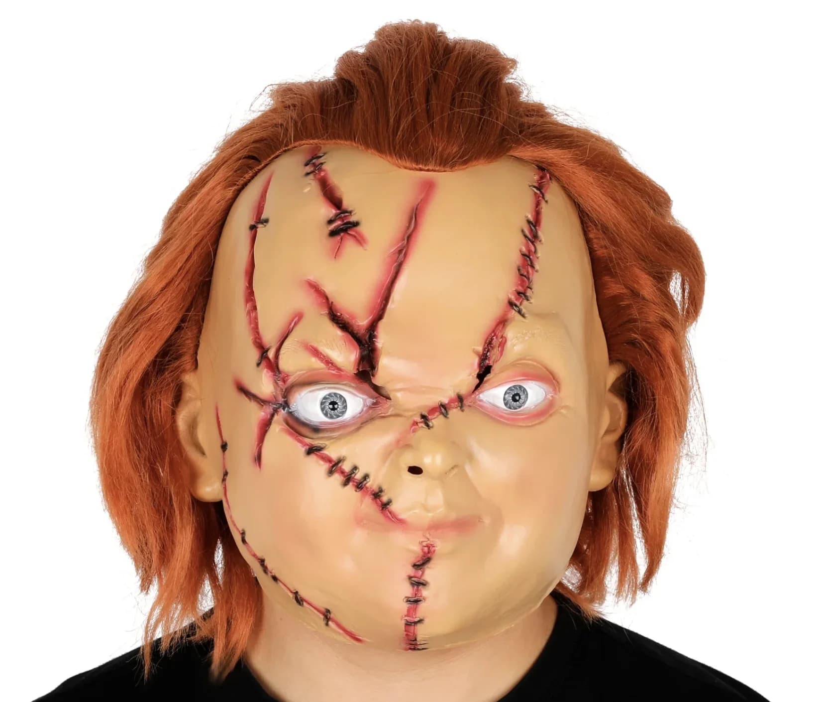 Halloween Mask Big Doll Chucky Full Latex Helmet Masquerade Scarf Cosplay Party Copricapo for Men Women Costume Puntelli