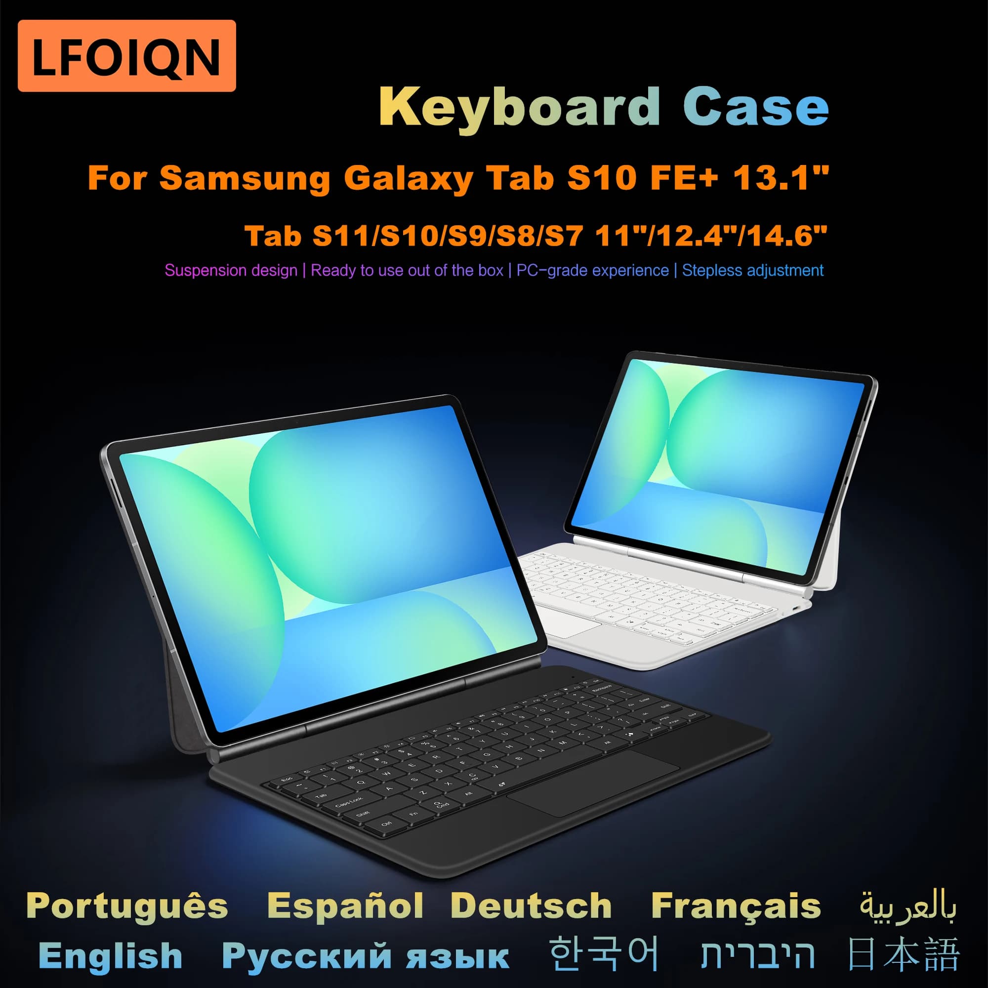 LFOIQN Keyboard Case for Samsung Galaxy Tab S10 FE+ 13.1 inch, S9, S10 FE Plus, Smart Book Cover for S11+, S10+, S9+, 12.4, S8, S7, 11 Tablet