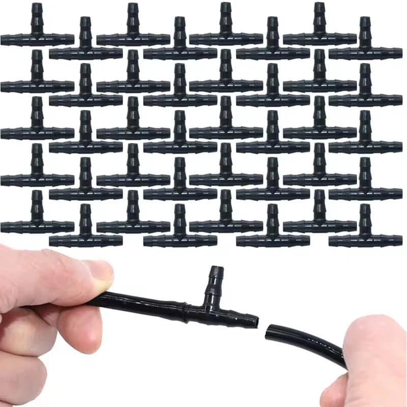 WUJIE 50PCS Plastic Barbed 3-Way TEE Connector for 4/7mm Tubing Watering Pipe Hose Couplings Micro Drip Irrigation Garden Tools