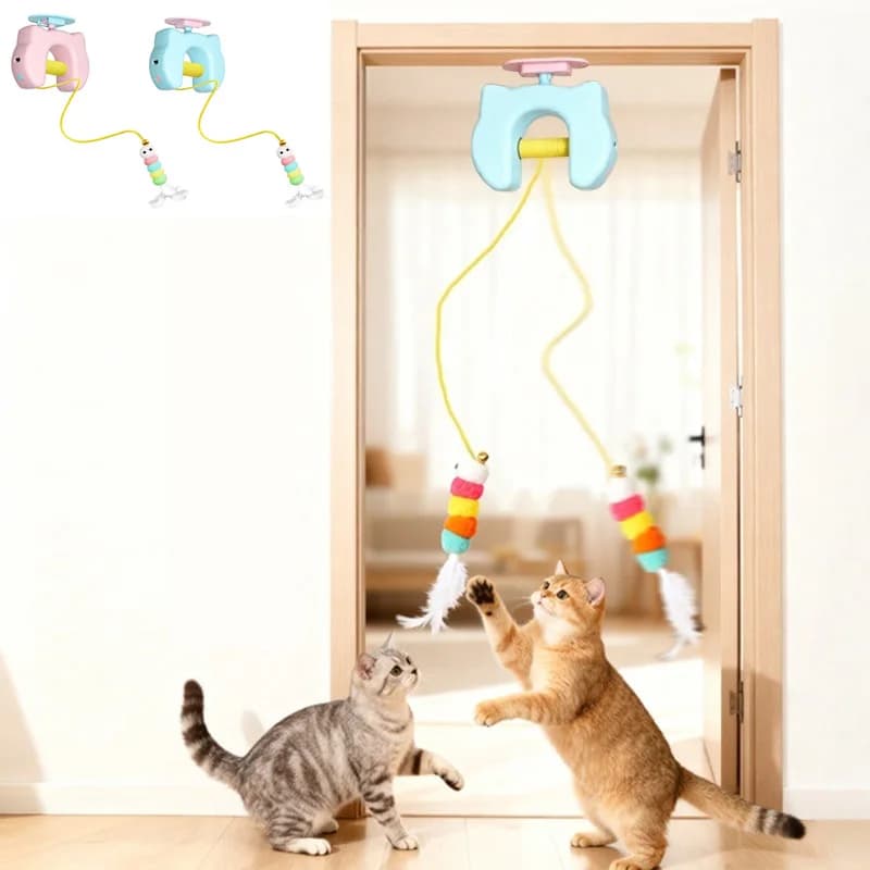 Electric toys for cats with 2 strings, interactive game with automatic swinging feathers for kittens, interactive toy shaped like caterpillars for cats who enjoy themselves