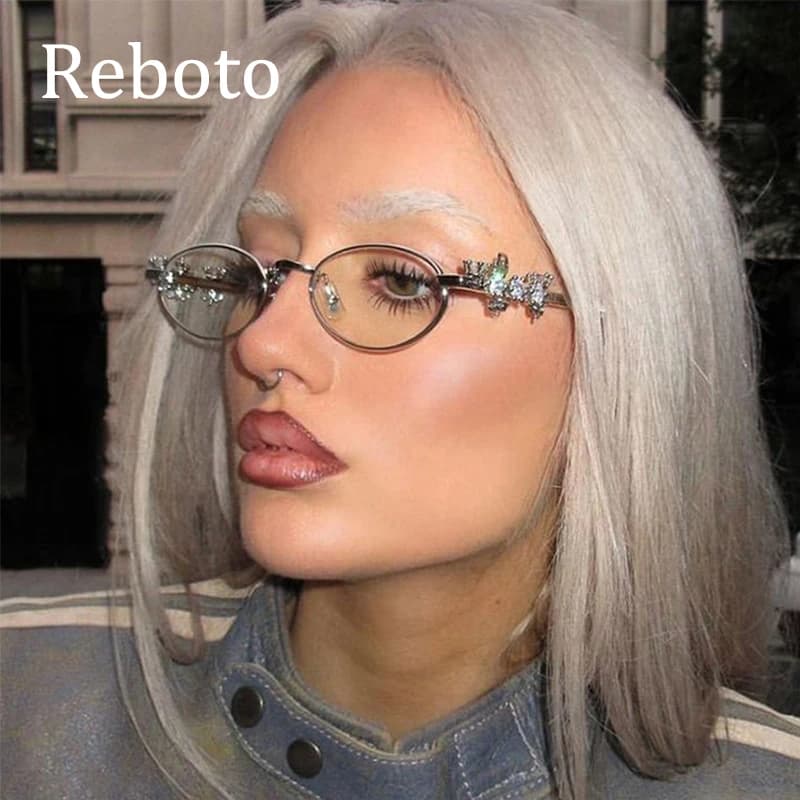 Sexy oval sunglasses with women's frame new Vintage sunglasses in metal fashion decorative computer glasses retro cute
