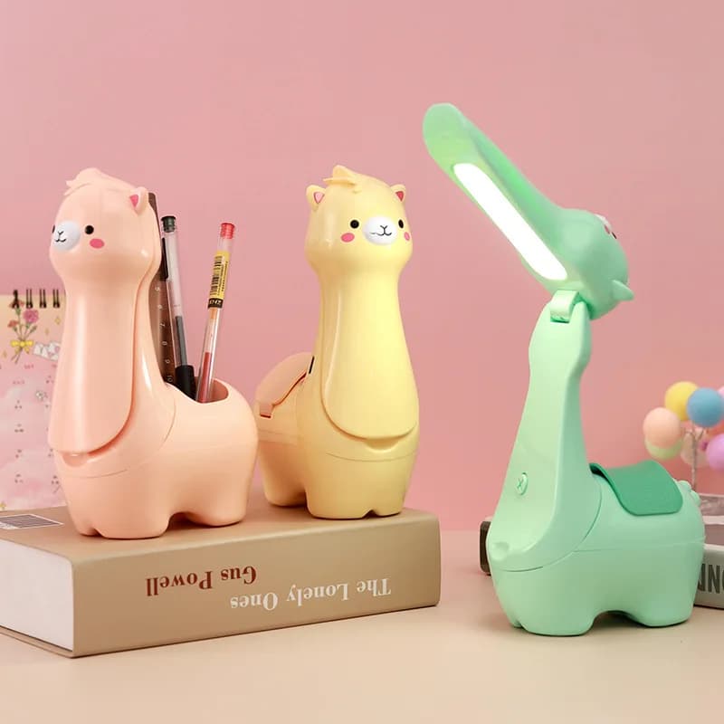 Lampada portapenne creativa in alpaca ricaricabile tramite USB, luce notturna carina, mini lampada da scrivania pieghevole per bambini, studenti, lettura, studio