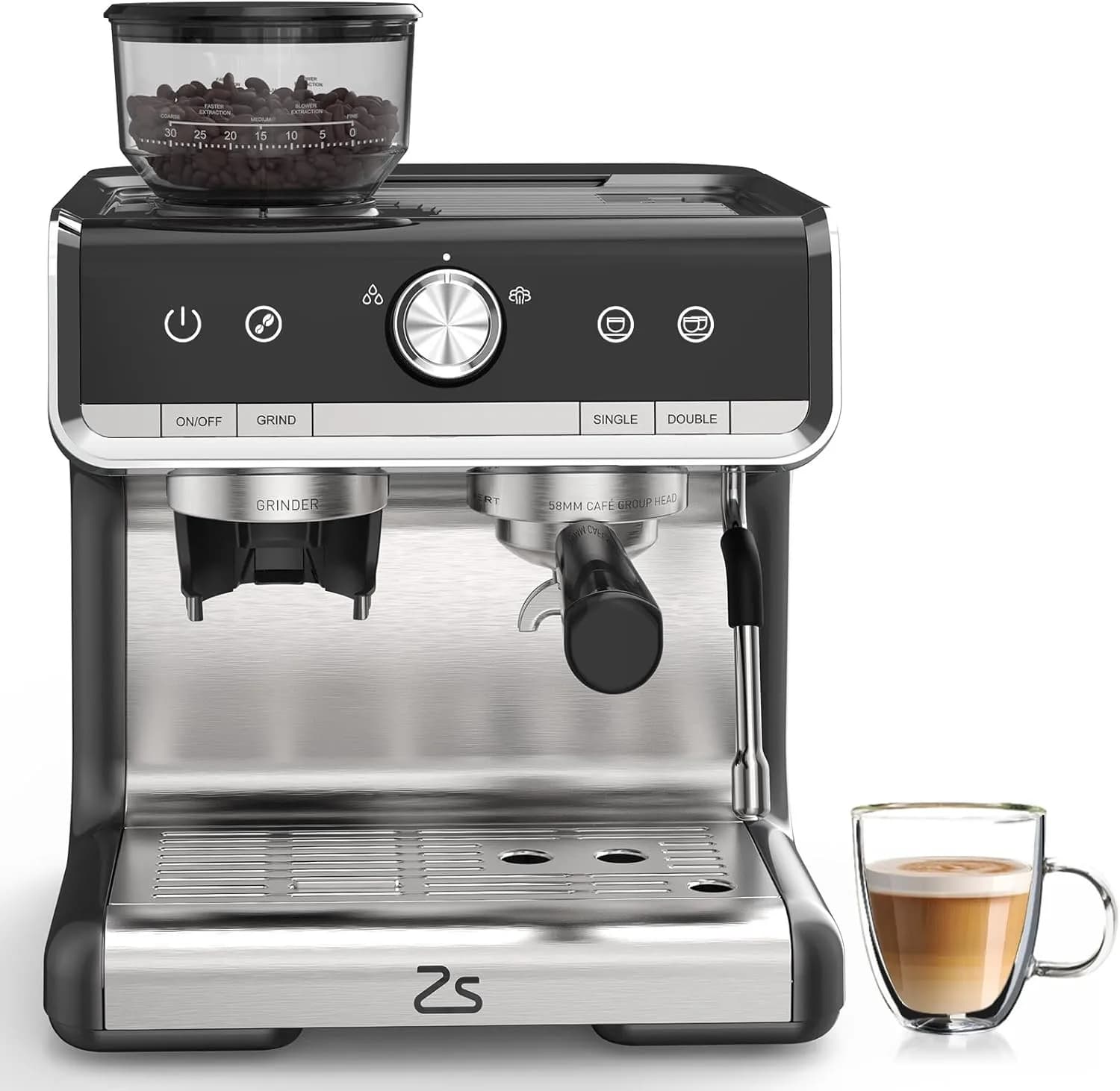 Macchina per Espresso 20 Bar con Montalatte e Macinacaffè, per Latte e Cappuccino