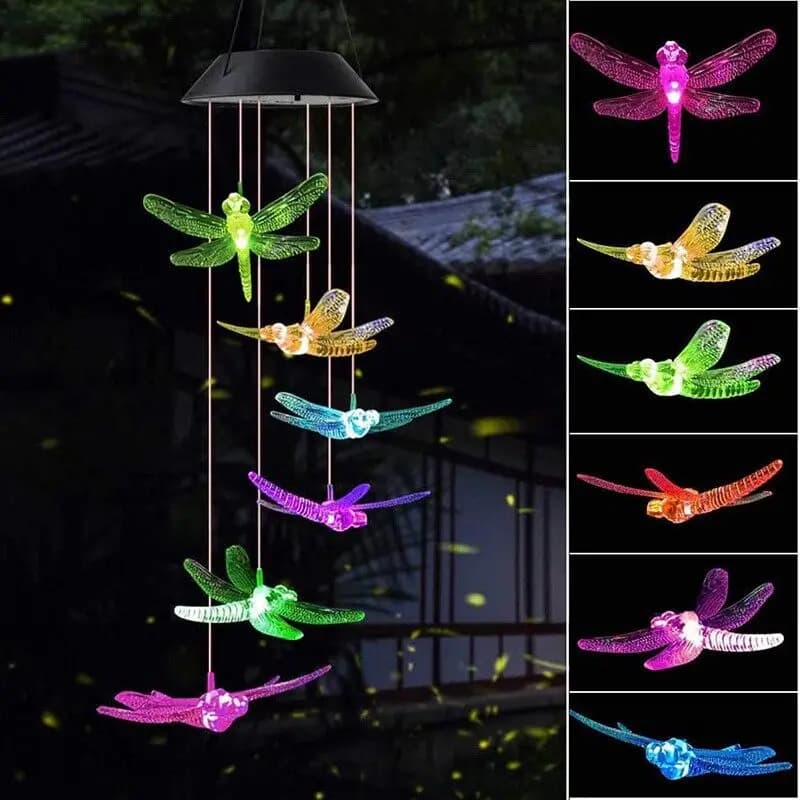 1 Pezzo Luce Solare a Carillon Eolico, Luce Paesaggistica a Forma di Colibrì e Libellula, Sfera Laser a Rosa, Stringa Luminosa Decorativa per Atmosfera