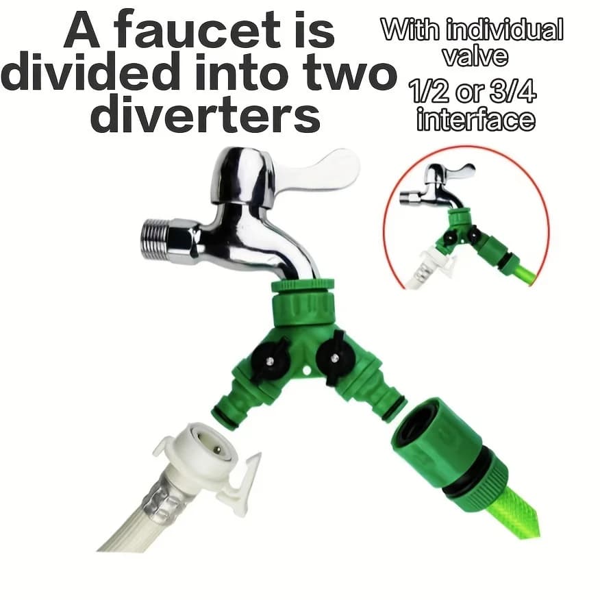 Splitter per rubinetto a 2 vie con connettore rapido e adattatore a Y per rubinetto da giardino - Connettori a doppio uso per uso esterno