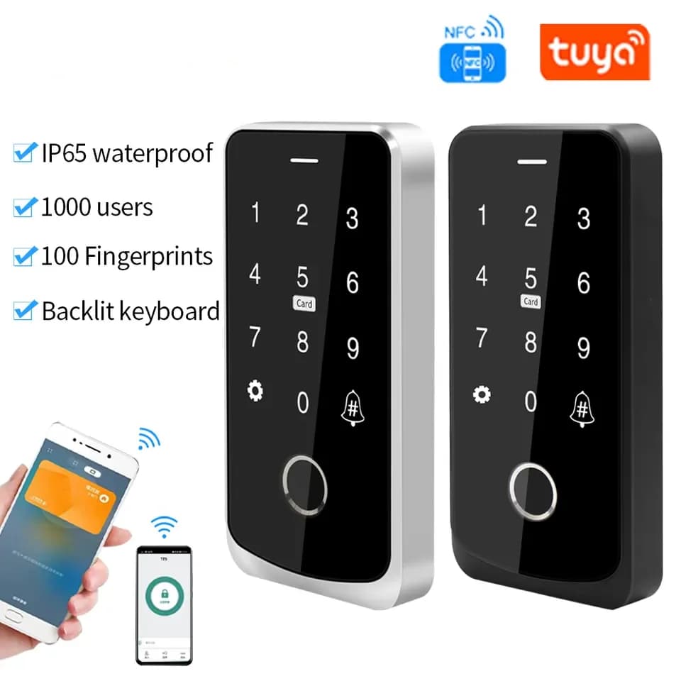 Smart TuYa APP Macchina per il controllo degli accessi Telefono cellulare Sblocco remoto NFC Impronta digitale Password RFID Card Controller per serratura IP67