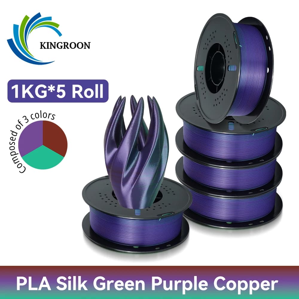 KINGROON Filament PLA Silk 5KG 3KG 1KG 3 Colors 1.75mm for 3D Printer Finish Polished Vibrant and Brilliant Strapless