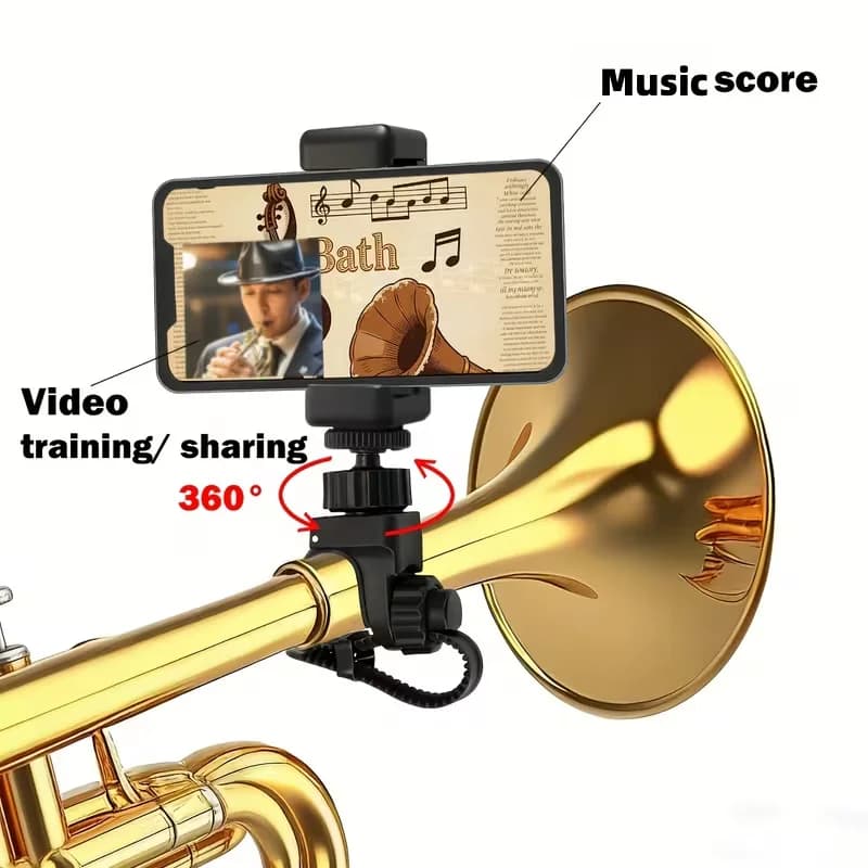 Adjustable 360° Rotating Stand for Trumpet/Flugelhorn/Saxophone,with Phone Holder - for Music Sheet,Online Instrument Training