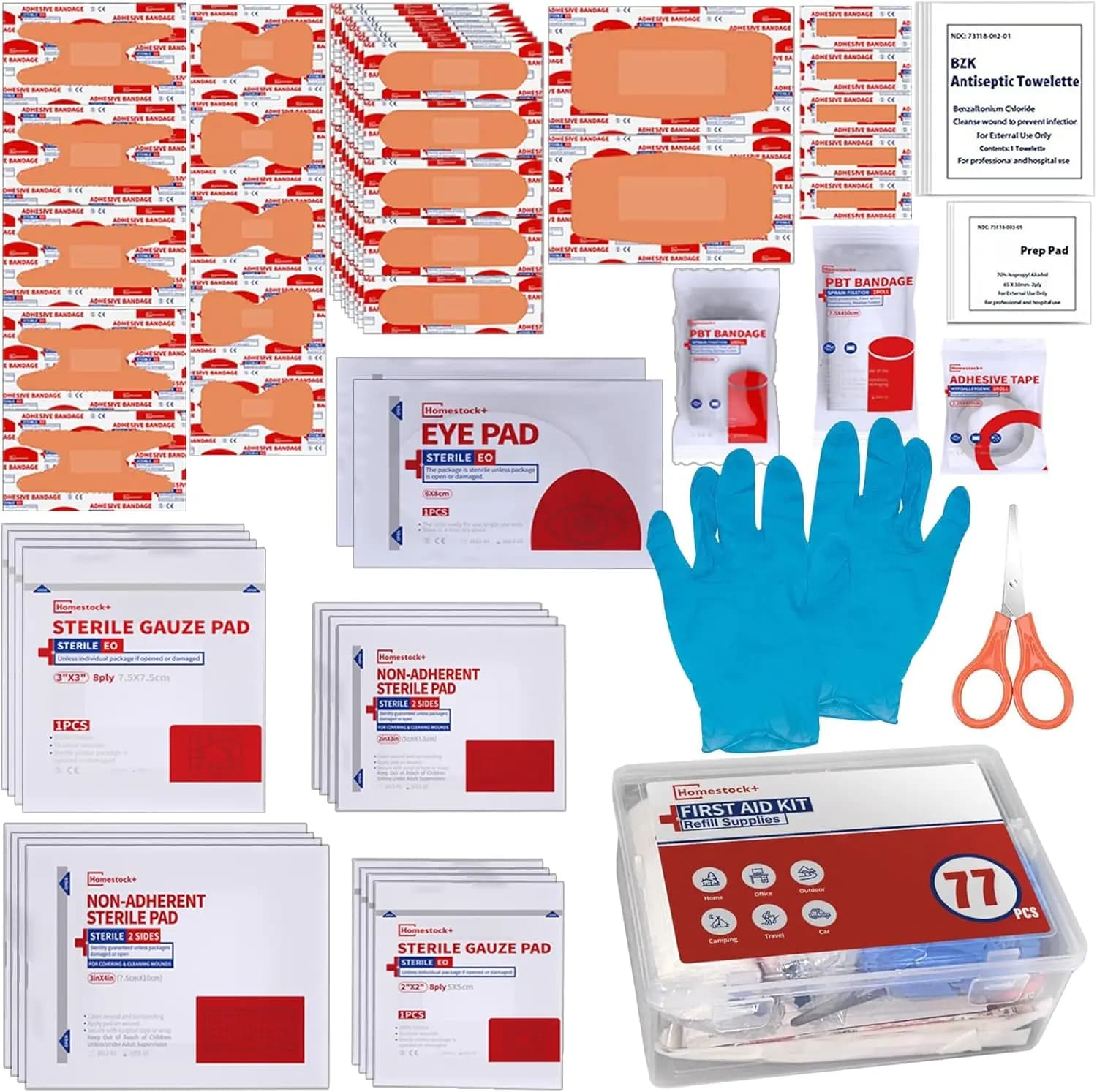 Kit di Pronto Soccorso da 77 Pezzi - Ricambi Sfusi per Cura delle Ferite, Bende e Medicazioni