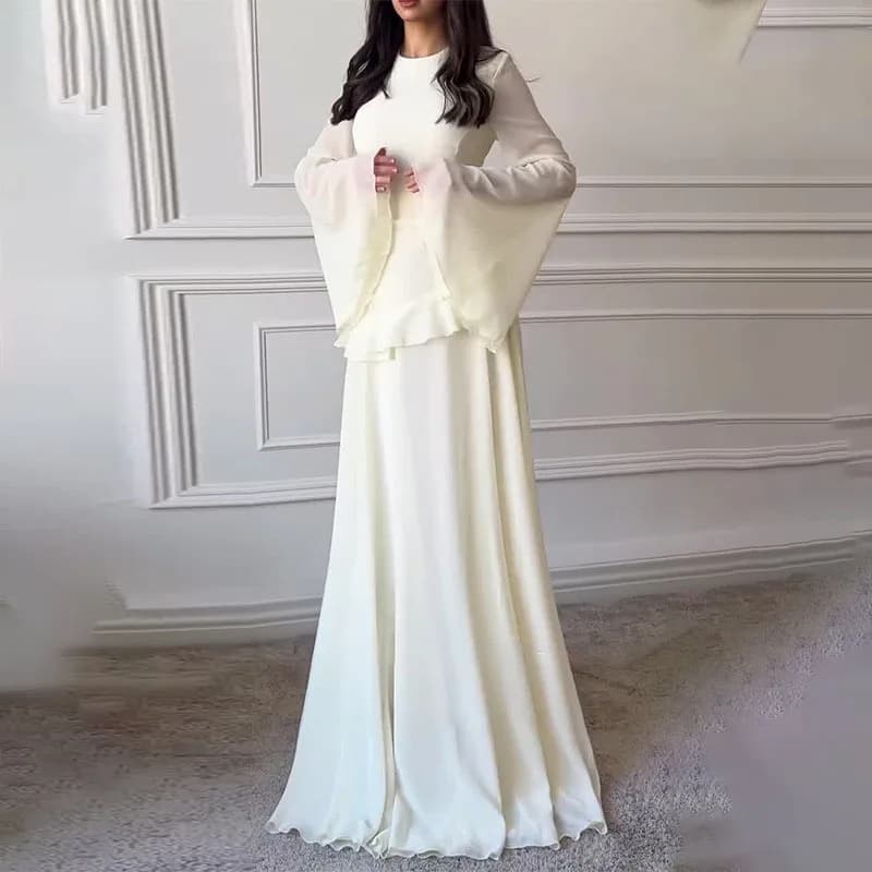 Women's Vestaglie Elegant O Collo Solid Ruffles Party Pleated Dress Spring Autumn Sleeved Tie-up Slim Women's Clothing Dresses
