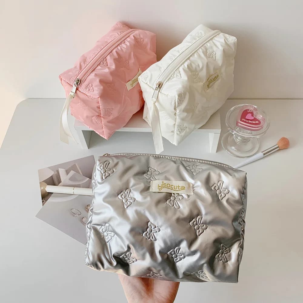 Square Make-up Bag in Silver Fashion Korean Style INS Large Capacity Travel Washer Bag For Pretty Girl Lipstick Bag Gift For Women New